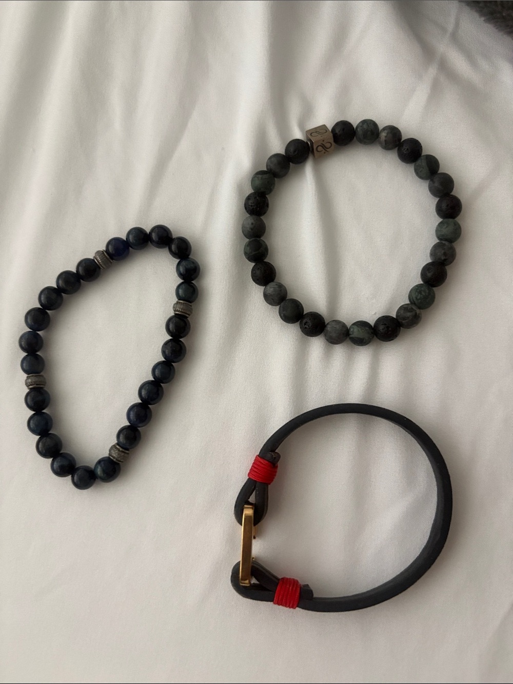 Men's Black and Green Beaded Bracelet Set